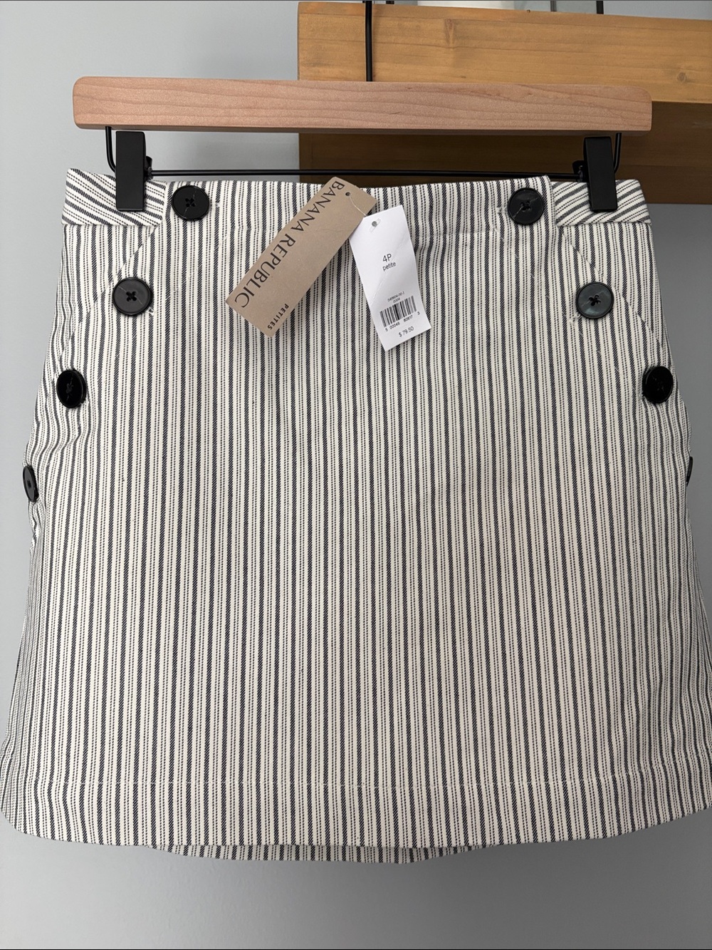 Banana Republic Cream and Black Striped Button-Front Mini Skirt